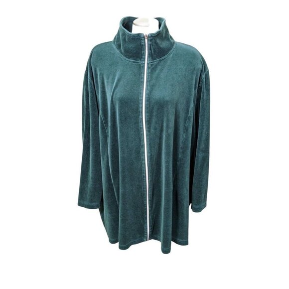 Catherines Womens Full Zip Jacket Plus Size 5X Green Velour Cozy Lounge Minimal - Picture 1 of 6